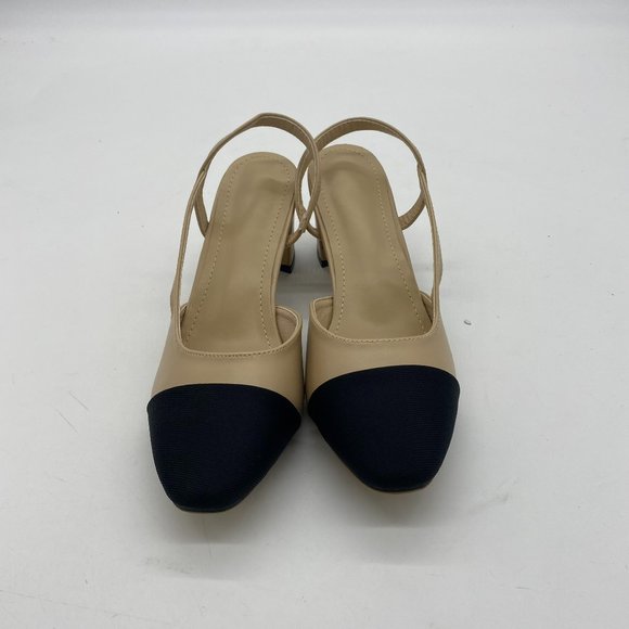 Shoes Nude Black Round Toe Chunky Low Heels Slippers Slingback Pumps